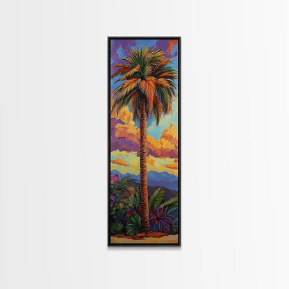 Palm, Tree, Sunset, Tropics - Canvas Print, Tropical Wall Decor, Vibrant Boho Art, Island Vibes, Living Room Accent, Palm Tree Painting