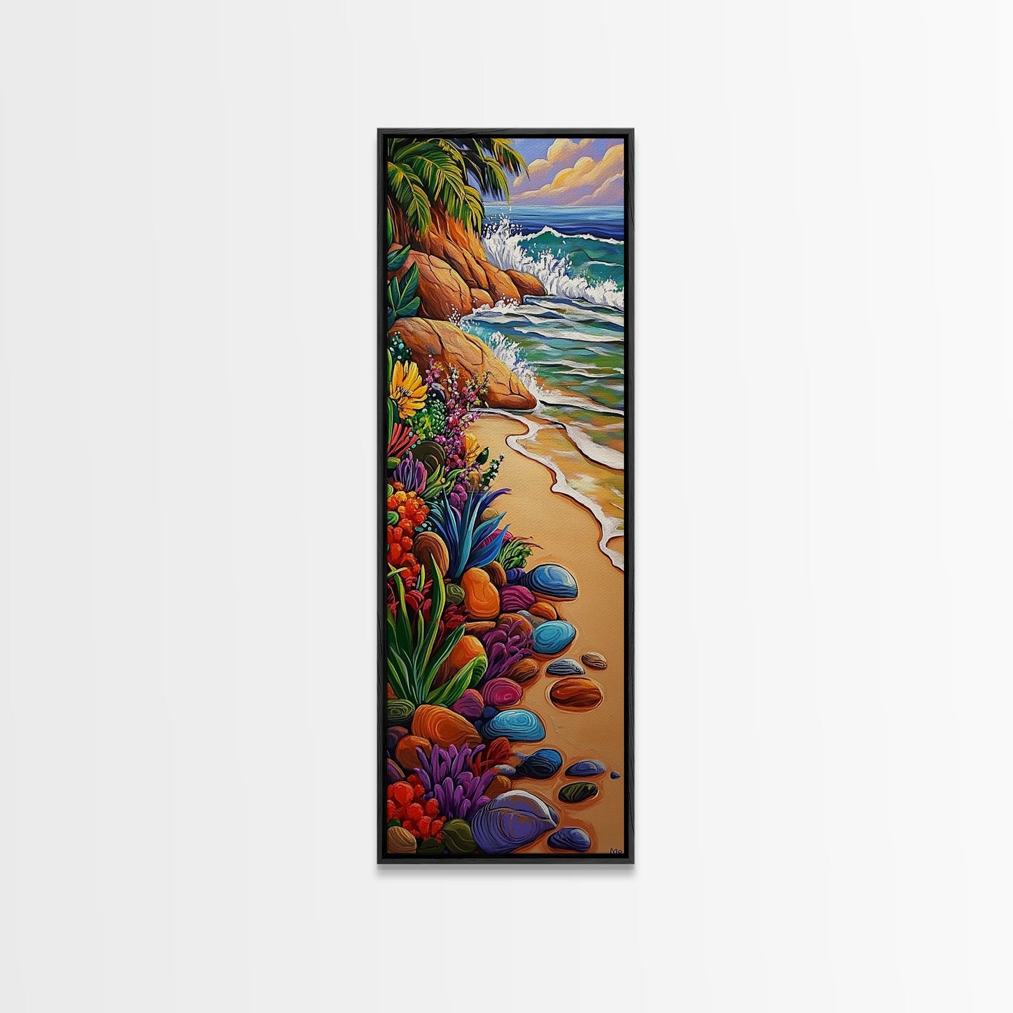 Beach, Plants, Vibrant, Tropical - Canvas Print, Colorful Coastal Art, Tropical Wall Decor, Boho Beach House Accent, Summer Canvas Piece