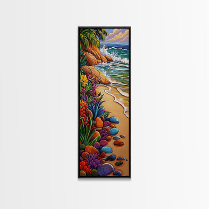 Beach, Plants, Vibrant, Tropical - Canvas Print, Colorful Coastal Art, Tropical Wall Decor, Boho Beach House Accent, Summer Canvas Piece