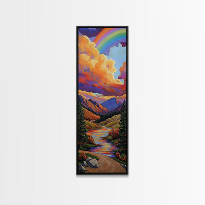 Rainbow Mountains, Sunset, Reflection, Framed Canvas Print, Rainbow landscape canvas, colorful scenic view, cabin wall art, mountain decor