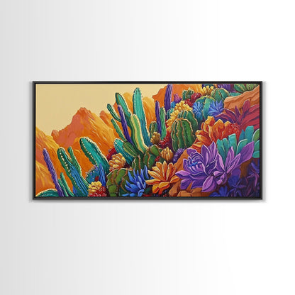 Cactus Desert, Wild, Garden, Colorful Wild Cactus Garden Canvas Print, Southwestern Desert Wall Art, Dining Room Decor, Boho Art Print