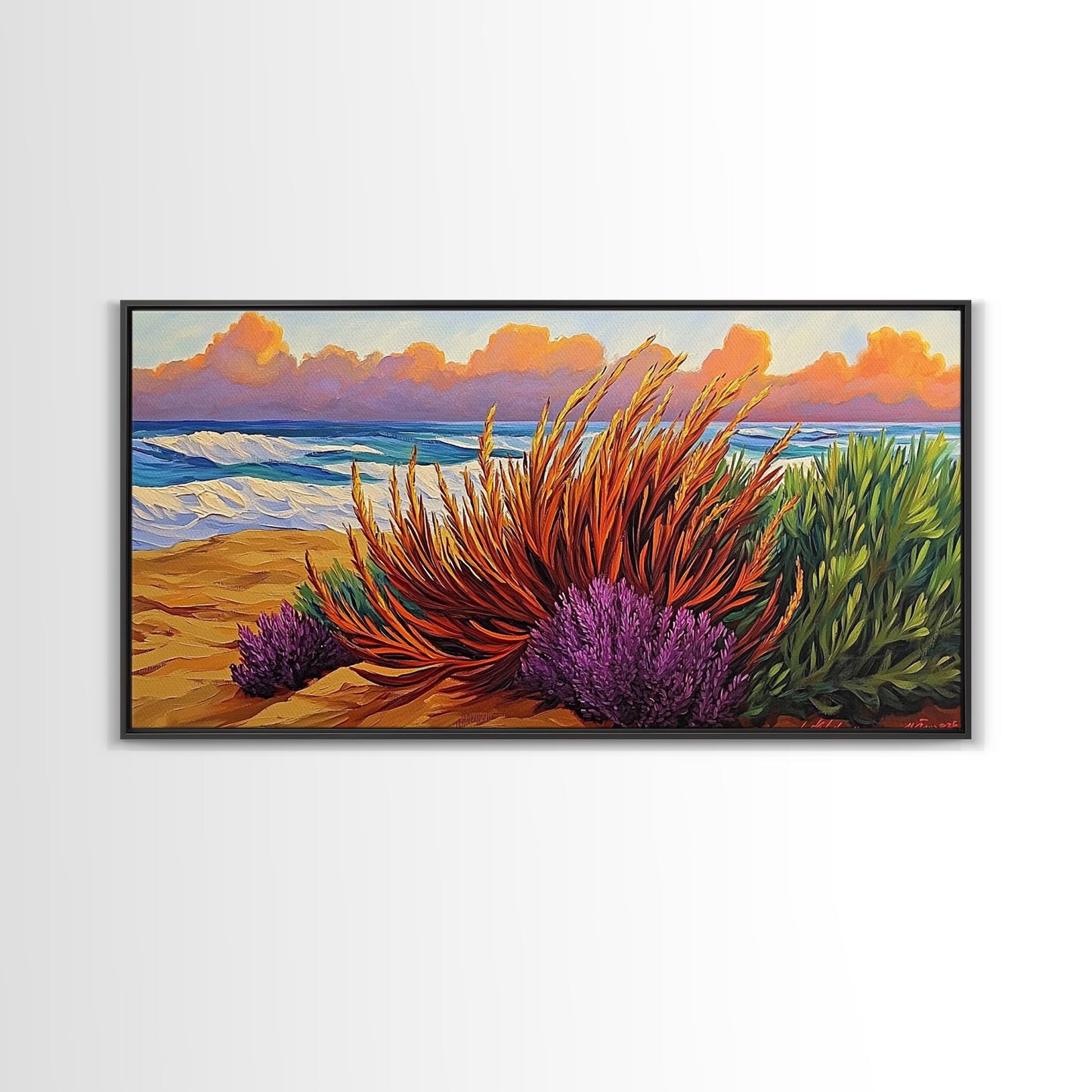 Beach, Sunset, Grasses, Coastal, Canvas Print, Tropical coastal wall art, desert beach boho art, modern bathroom art, hallway decor