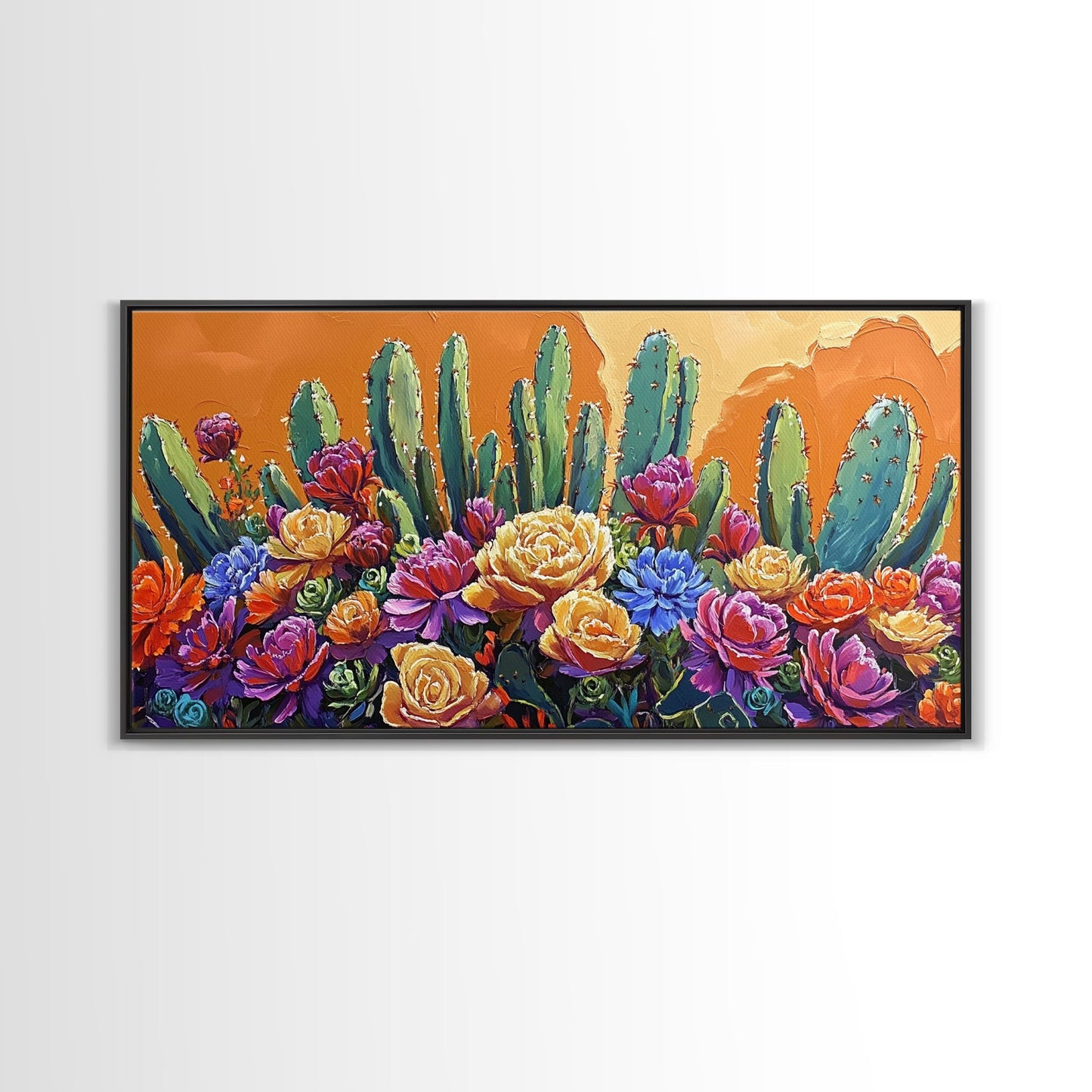 Cactus Flower, Bloom, Garden, Framed Canvas Print desert botanical artwork Kitchen Wall Art boho floral art vibrant home accent