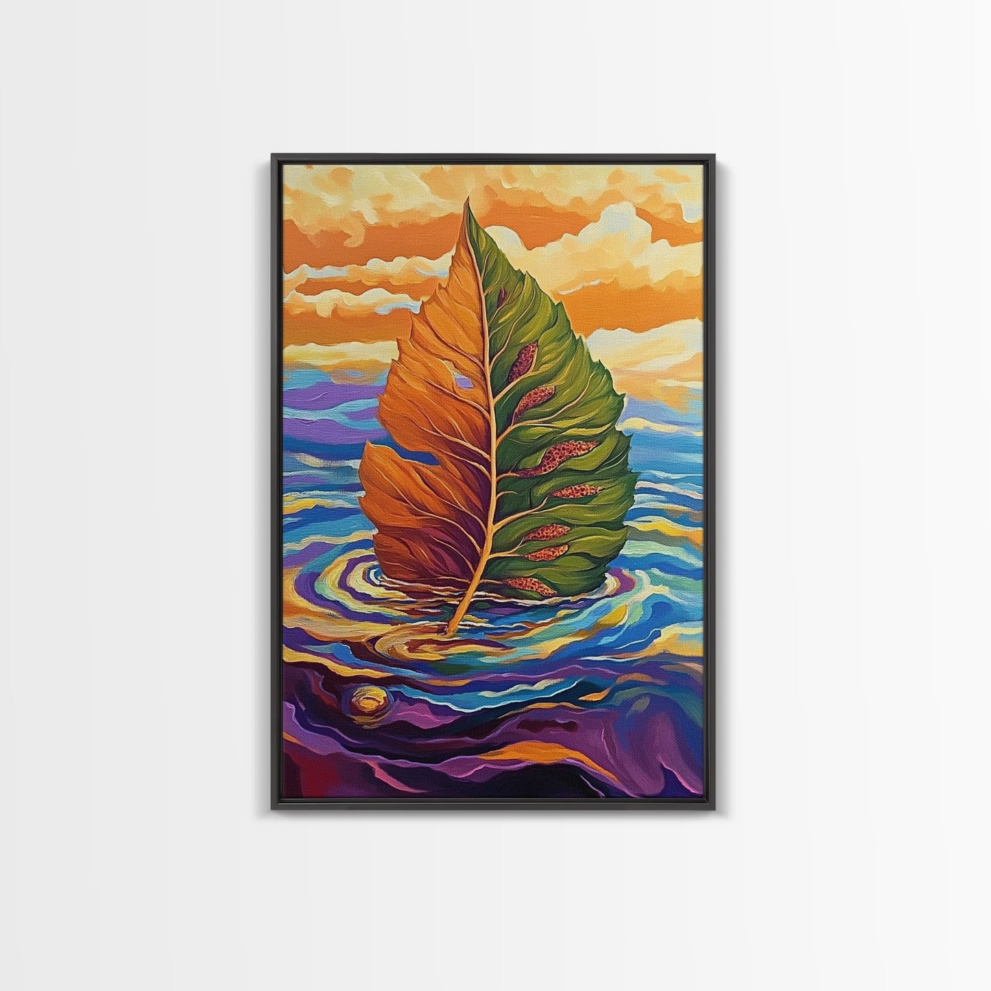 Autumn Leaf, Nature, Floating, Framed Canvas Print, floating leaf wall art, nature inspired canvas print, cozy Fall living room decor