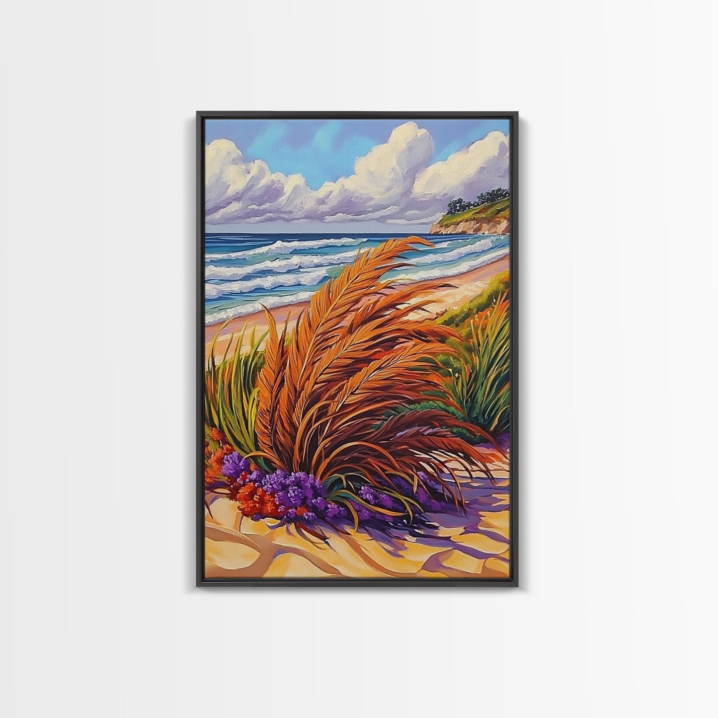 Ocean Dune, Grass, Coastal Beach Landscape Wall Decor, Nature Lover Gift, Living Room Wall Art, Boho Style Framed Canvas Print