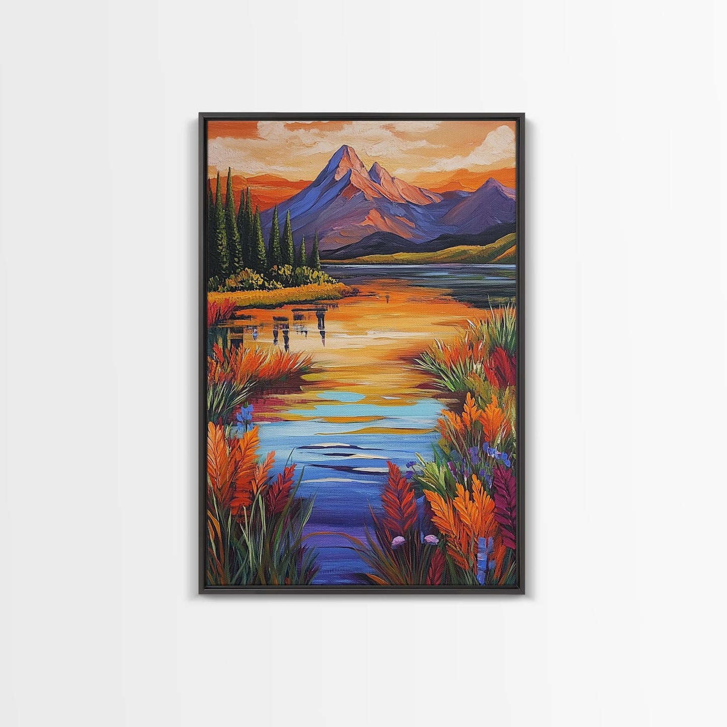 Mountain Autumn, River, Vibrant Reflection Canvas Print, Nature Wall Decor, Cabin or Lodge Living Room Art, Fall Landscape Style