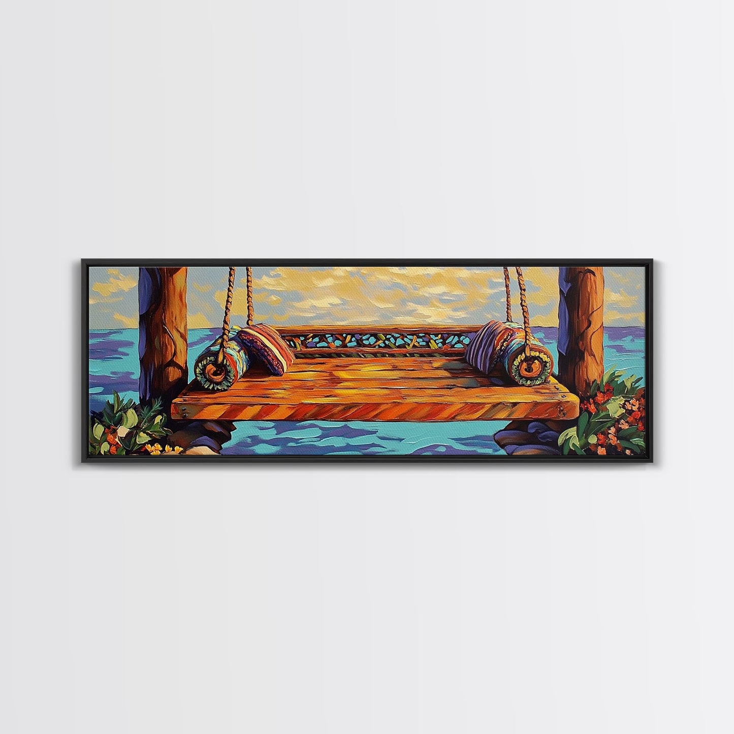 Ocean Swing Scene, Relaxing Seaside Painting, Nautical Coastal Art, Beach House Decor, Peaceful Canvas Print, Hallway Art, Bedroom Art