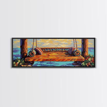 Ocean Swing Scene, Relaxing Seaside Painting, Nautical Coastal Art, Beach House Decor, Peaceful Canvas Print, Hallway Art, Bedroom Art