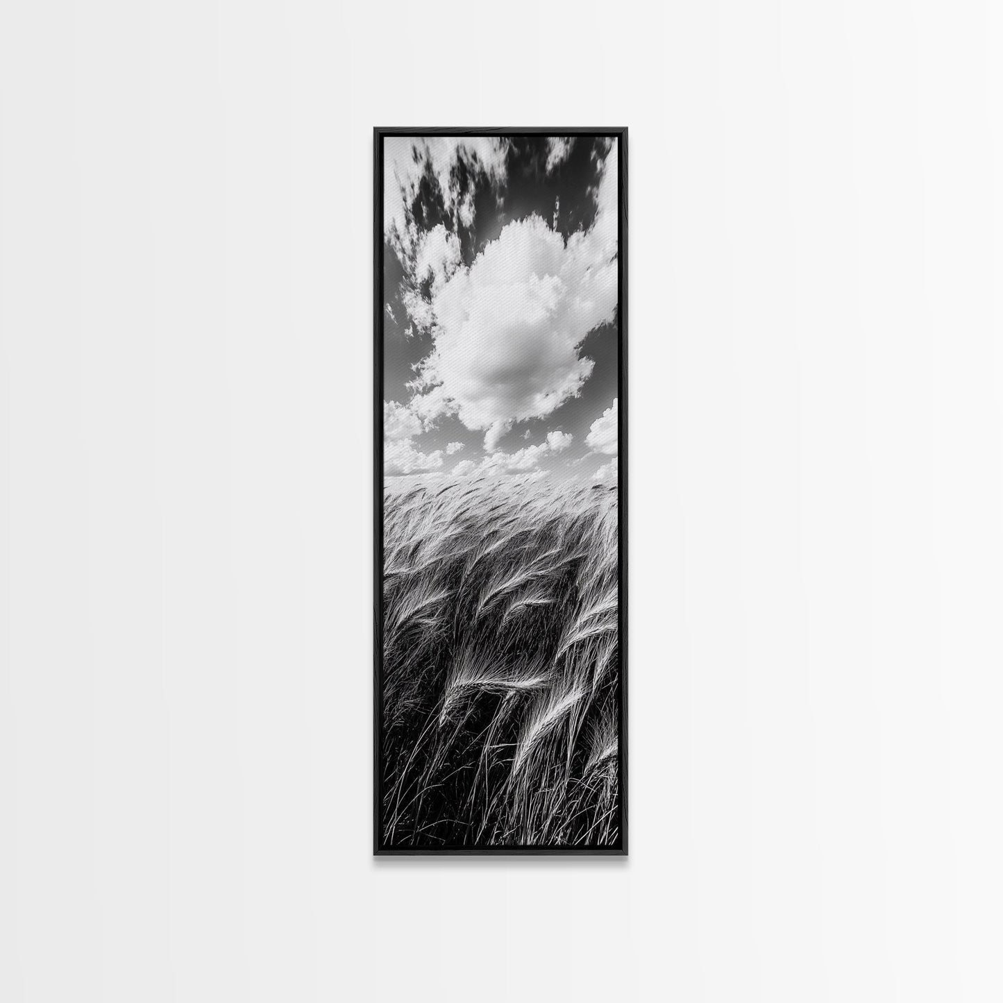 Wheat Field, Cloudy Sky, Rustic Landscape, Black and White Nature, Framed Canvas Print, Farmhouse Kitchen Wall Art, Fall Harvest Vibe