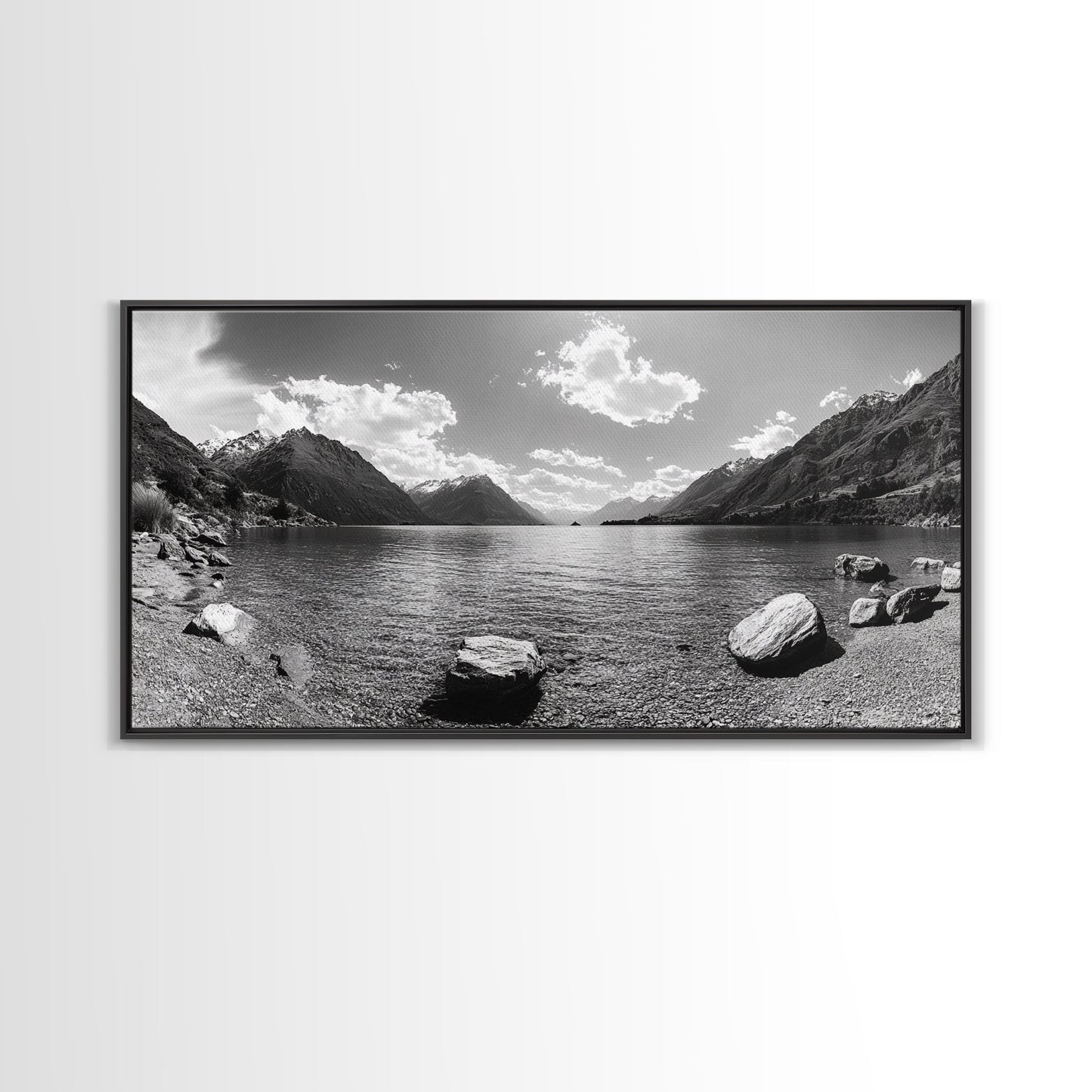 Alpine Lake Print, Mountain Reflection Art, Nature Photography, Black and White Canvas Print, Minimalist Living Room, Cabin Wall Decor