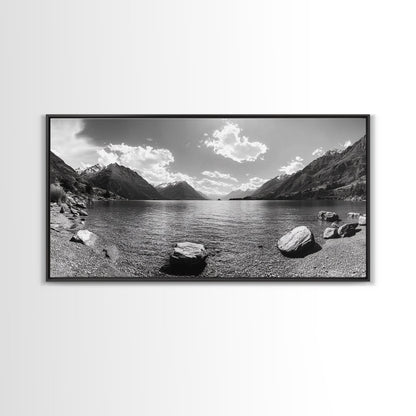 Alpine Lake Print, Mountain Reflection Art, Nature Photography, Black and White Canvas Print, Minimalist Living Room, Cabin Wall Decor