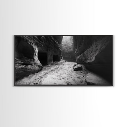 Sandstone Canyon Light, Desert Rock Passage, Dramatic Cliff Scene, Framed Canvas Print, Adventure Art, Hallway or Den Wall Decor