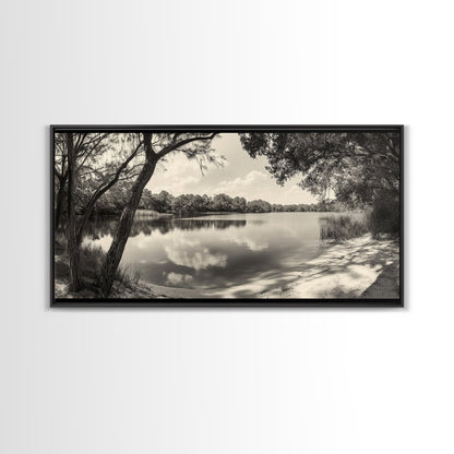 Tranquil Lake View, Peaceful Reflection Water, Nature Shoreline Print, Canvas Print, Entryway Wall Art, Rustic Neutral Decor, Rustic Bedroom Print