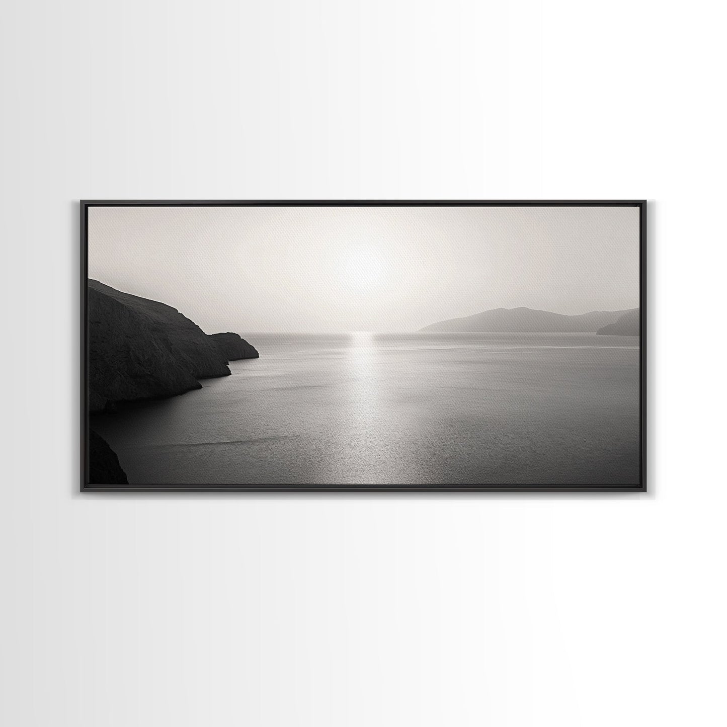 Minimalist Seascape, Tranquil Horizon, Ocean Sun Glow, Zen Wall Art, Canvas Print, Meditation Room Decor, Neutral Tones Minimal Art
