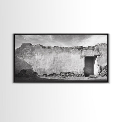 Adobe Wall, Desert Door, Rustic Texture, Framed Canvas Print, Southwest Wall Art, Neutral Earth Tones, Boho Western Living Room Decor