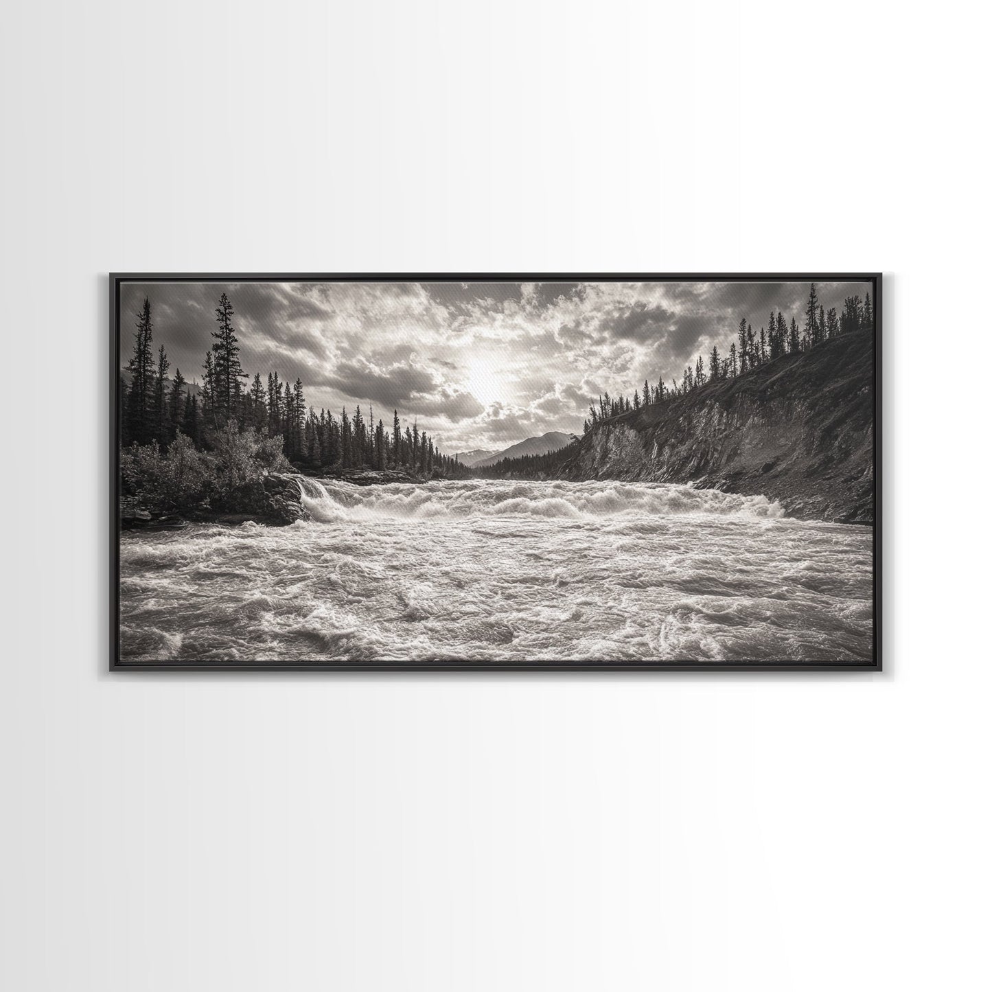 Mountain River Rapids, Adventure Landscape, Moody Forest Wall Art, Nature Explorer Vibes, Rustic Cabin Decor, Canvas Print