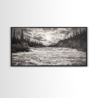 Mountain River Rapids, Adventure Landscape, Moody Forest Wall Art, Nature Explorer Vibes, Rustic Cabin Decor, Canvas Print