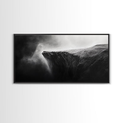 Misty Cliff, Fantasy Landscape, Monochrome Art, Mysterious Edge, Canvas Print, Moody Wall Decor, Bedroom Wall Art, Dark Nature Photography