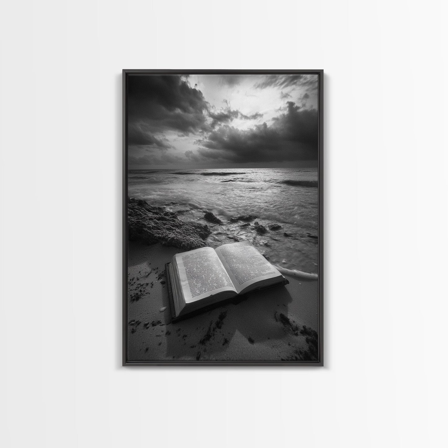 Book Beach Twilight, Reading By Ocean, Literary Seascape, Canvas Print, Study Wall Art, Moody Literary Art, Minimalist Coastal Decor