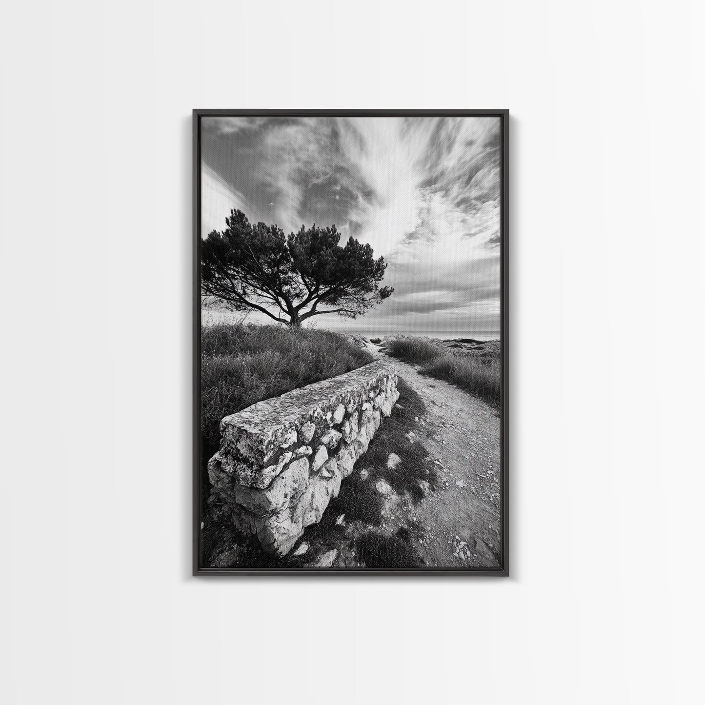 Coastal Path, Nature Trail, Windswept Tree, Framed Canvas Print, Rustic Landscape Art, Minimalist Decor, Bedroom Wall Art, Fall Vibes