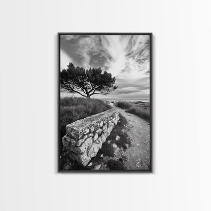 Coastal Path, Nature Trail, Windswept Tree, Framed Canvas Print, Rustic Landscape Art, Minimalist Decor, Bedroom Wall Art, Fall Vibes
