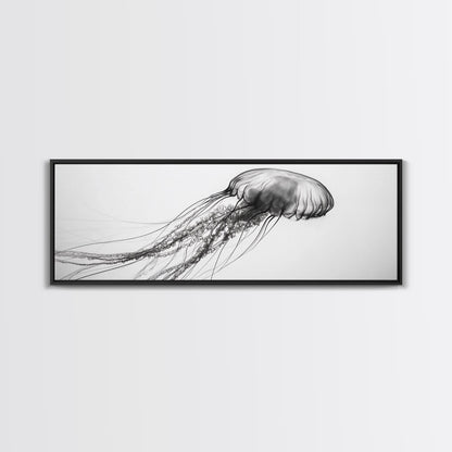 Quallen, Meeresströmung, Unterwasserwelt, Leinwanddruck, Wanddeko mit Meeresmotiven, Badezimmerkunst im Küstenstil, Minimalistische Meereskunst, Schwarz-Weiß