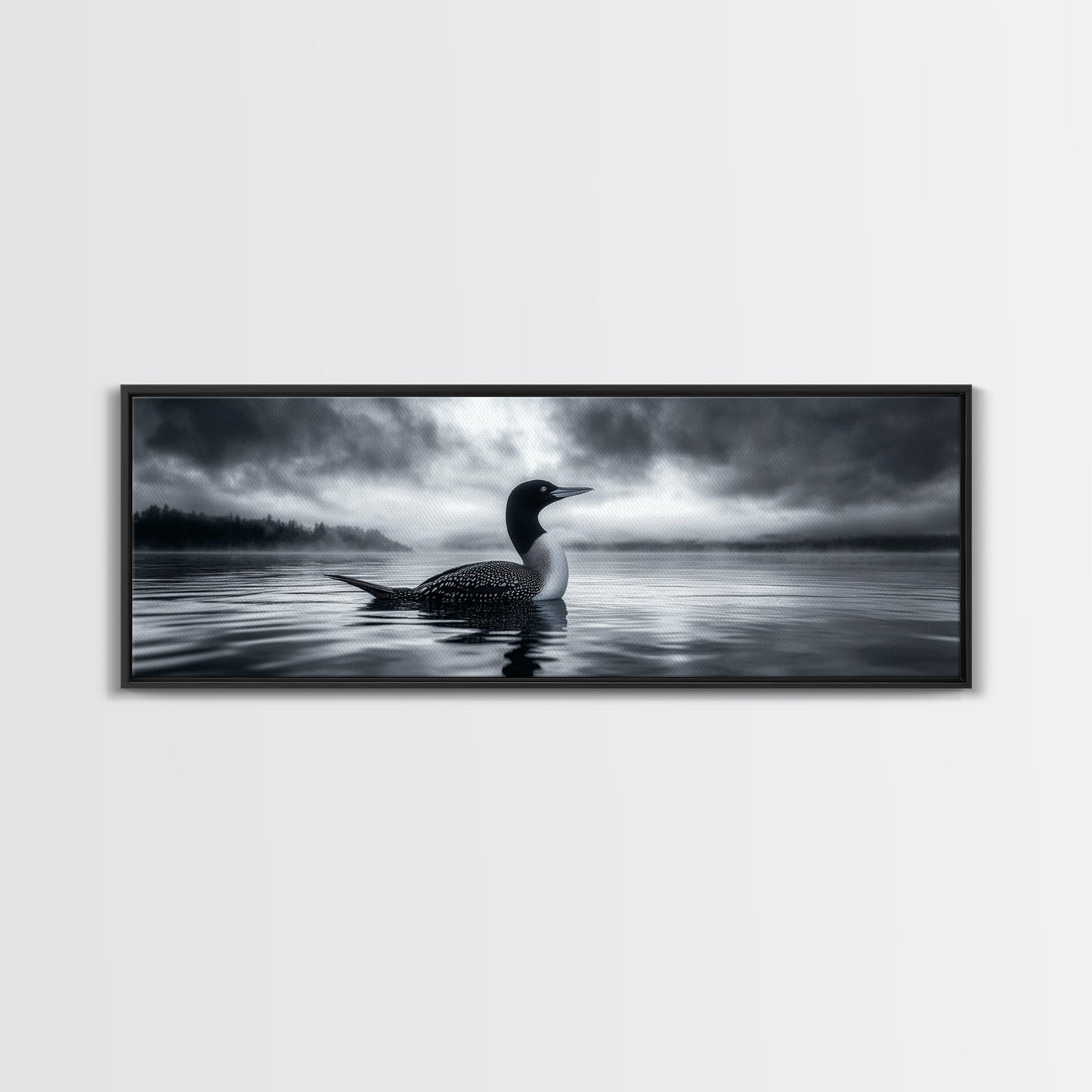 Northern Loon, Water Calm, Moody Wildlife, Canvas Print, Nature Wall Decor, Black and White Animal Art, Lakehouse Wall Art