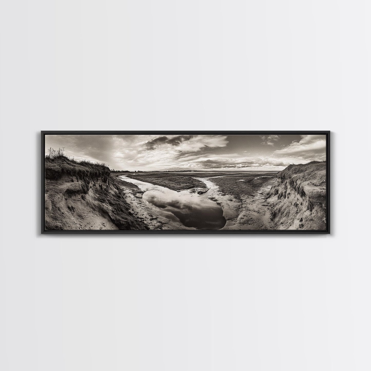 Marsh Landscape, Coastal Grasslands, Autumn Earth Tones, Framed Canvas Print, Fall Wall Art, Farmhouse Style, Rustic Entryway Decor