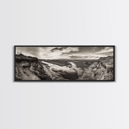 Marsh Landscape, Coastal Grasslands, Autumn Earth Tones, Framed Canvas Print, Fall Wall Art, Farmhouse Style, Rustic Entryway Decor