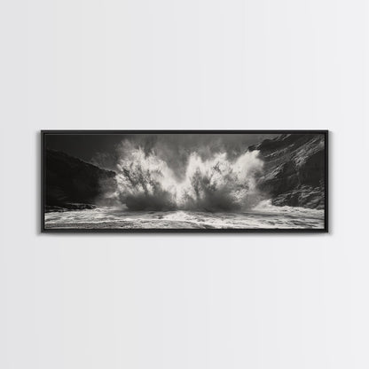 Ocean Splash, Powerful Wave Crash, Coastal Energy Wall Art, Framed Canvas Print, Modern Beach House Decor, Dynamic Living Room Art