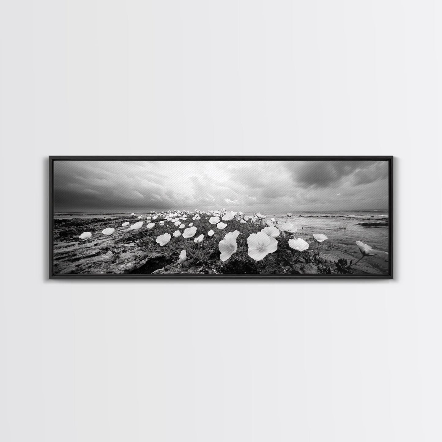 Wild Coastal Flowers, Seaside Blooms, Ocean Flora, Romantic Nature, Framed Canvas Print, Botanical Wall Art, Bathroom Decor, Soft Earth Tones