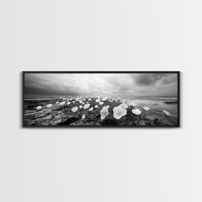 Wild Coastal Flowers, Seaside Blooms, Ocean Flora, Romantic Nature, Framed Canvas Print, Botanical Wall Art, Bathroom Decor, Soft Earth Tones