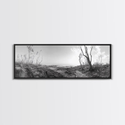 Windswept Coastal Trees, Driftwood Beach Landscape, Black White Canvas Print, Autumn Wall Art, Nature-Inspired Living Room Decor