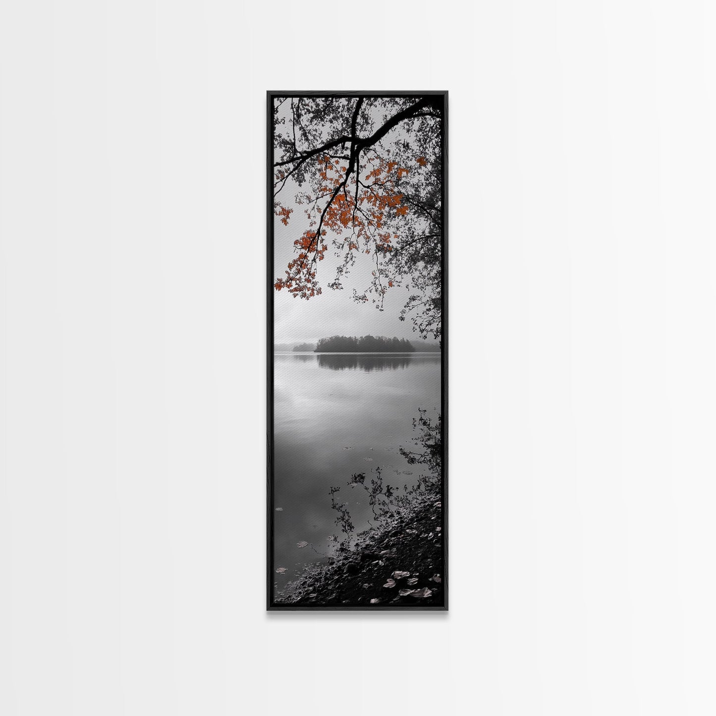 Autumn Leaves, Peaceful Lake, Misty Morning, Nature Silence, Canvas Print, Fall Wall Art, Neutral Bedroom Decor, Minimalist Photography