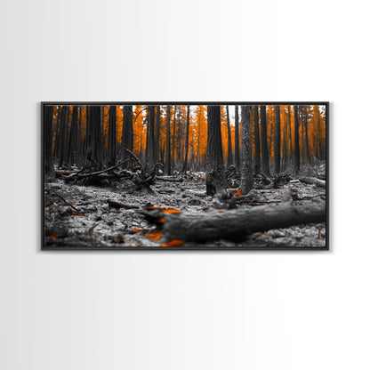 Autumn Forest Floor, Orange Leaves, Fall Nature Scene, Canvas Print, Rustic Wall Art, Cabin Decor, Moody Landscape Framed Canvas Print