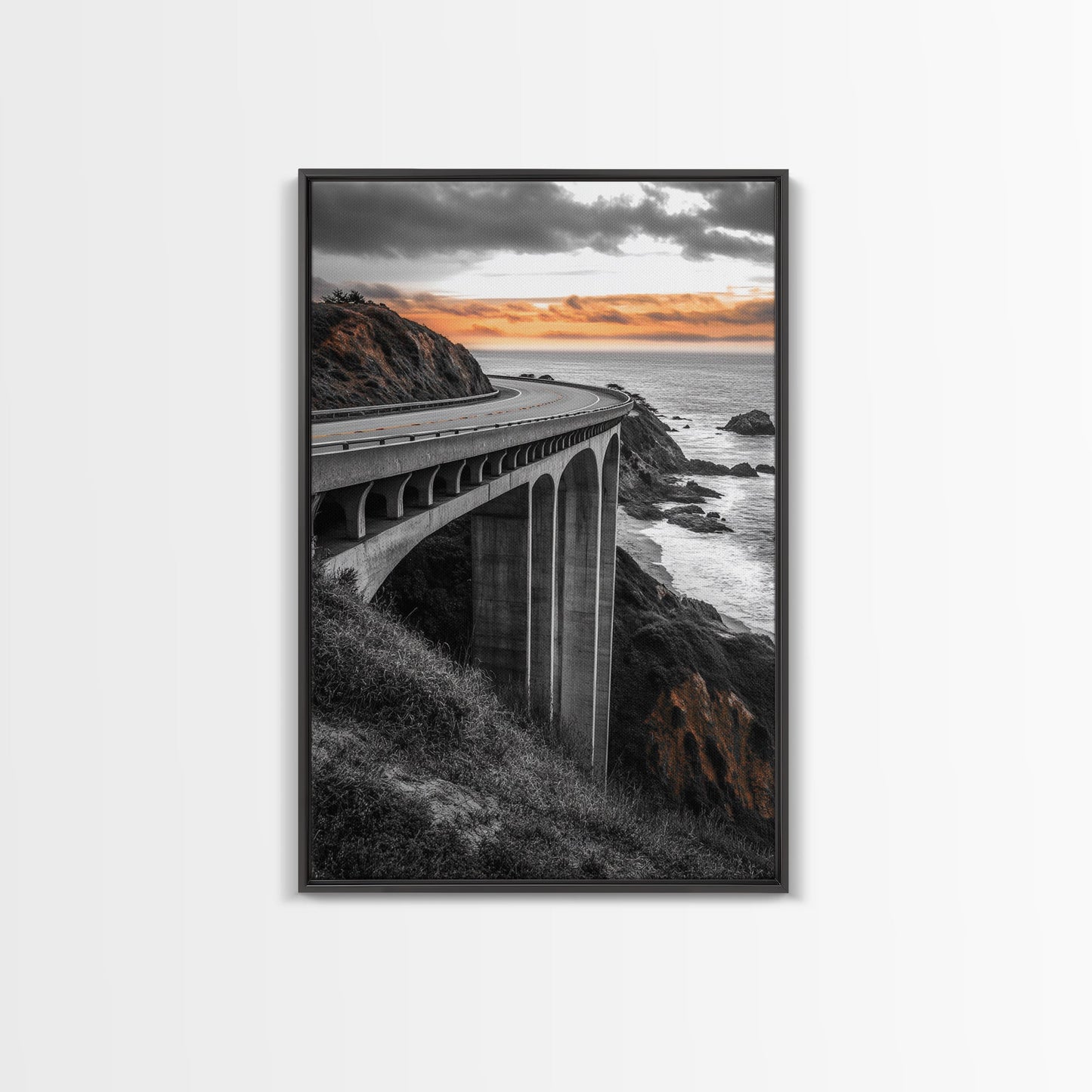 Coastal Highway, Sunset Drive, Scenic Bridge, Canvas Print, Road Trip Wall Art, Adventure Landscape Art, Living Room Statement Piece