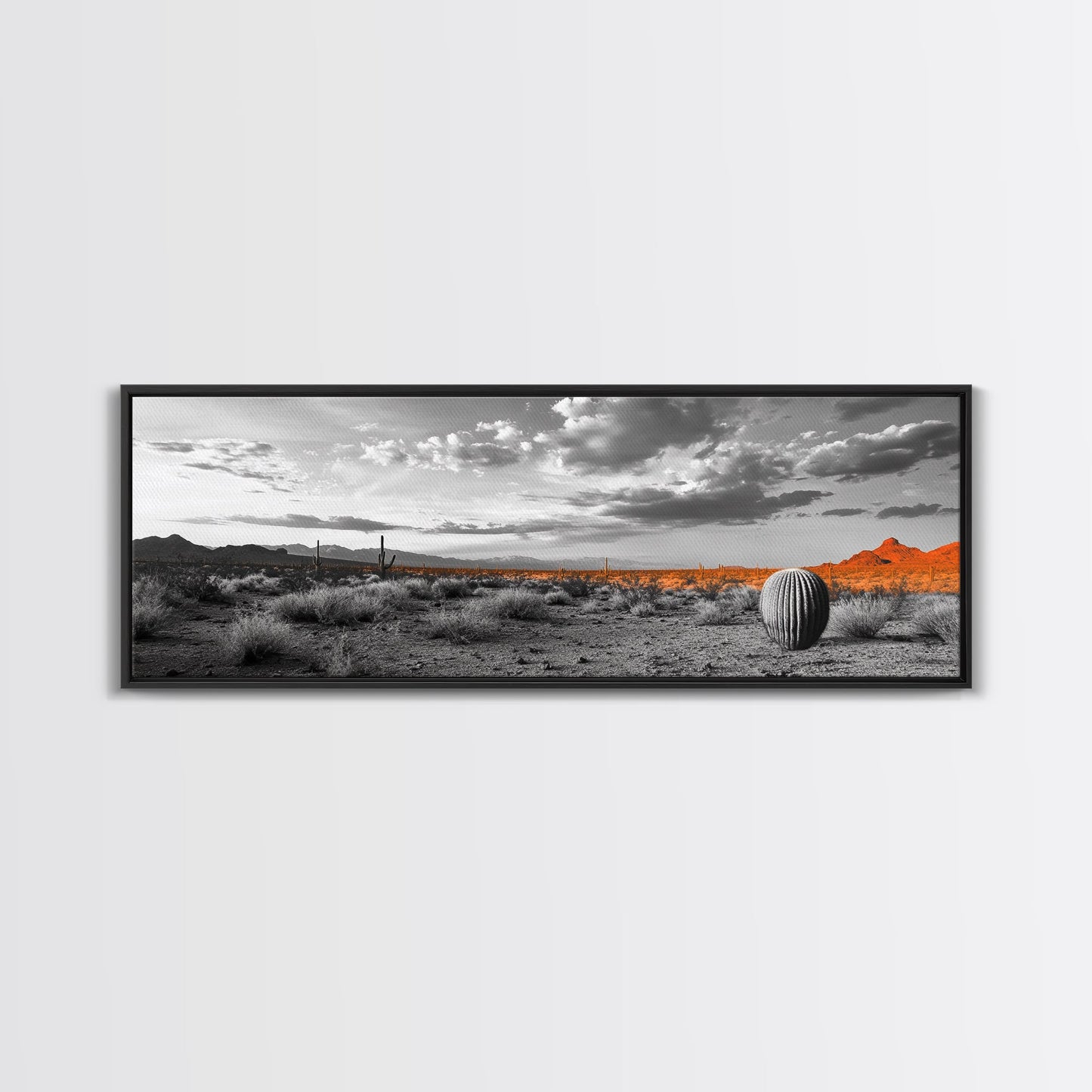 Arizona Desert Cactus, Orange Sunset Landscape, Saguaro Art, Framed Canvas Print, Western Wall Decor, Rustic Living Room Accent
