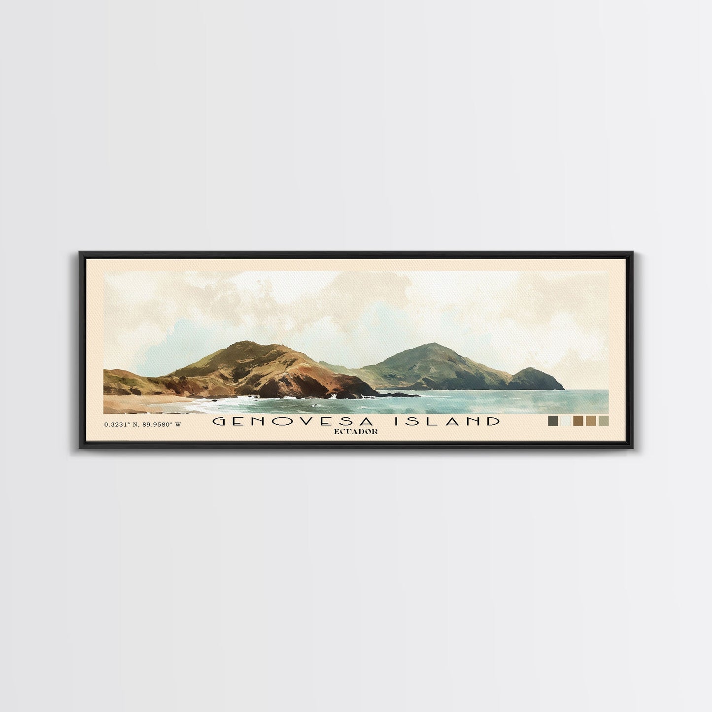 Genovesa Island, Ecuador Watercolor Beach Print, Vacation Gift, Ecuador Wall Art, Framed Canvas Print, Framed Beach Painting