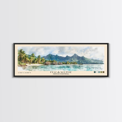 Huahine, French Polynesia Watercolor Print, Vacation Gift, French Polynesia Wall Art, Beach Painting, Beach Decor, Large Wall Art, Wood Frame Art