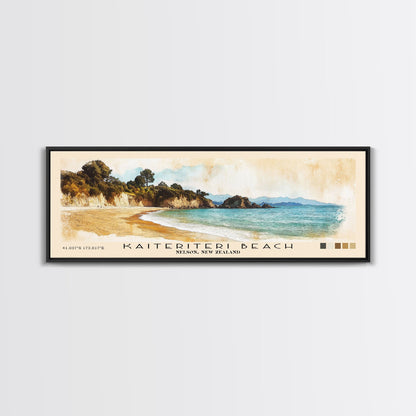 Kaiteriteri Beach, Nelson, New Zealand Watercolor Print, Vacation Gift, Nelson, New Zealand Wall Art, Beach Painting, Beach Decor, Large Wall Art, Wood Frame Art