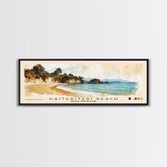 Kaiteriteri Beach, Nelson, New Zealand Watercolor Print, Vacation Gift, Nelson, New Zealand Wall Art, Beach Painting, Beach Decor, Large Wall Art, Wood Frame Art