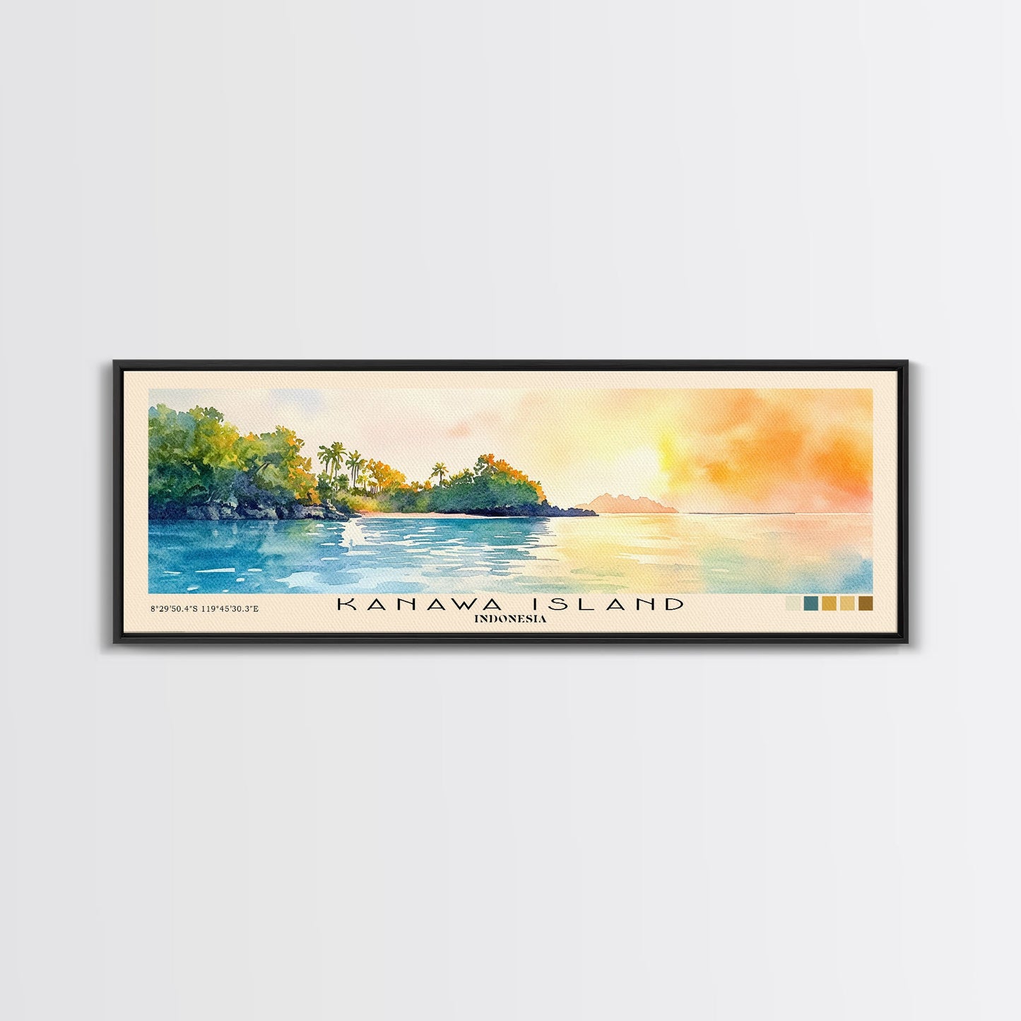 Kanawa Island, Indonesia Watercolor Print, Vacation Gift, Indonesia Wall Art, Beach Painting, Beach Decor, Large Wall Art, Wood Frame Art
