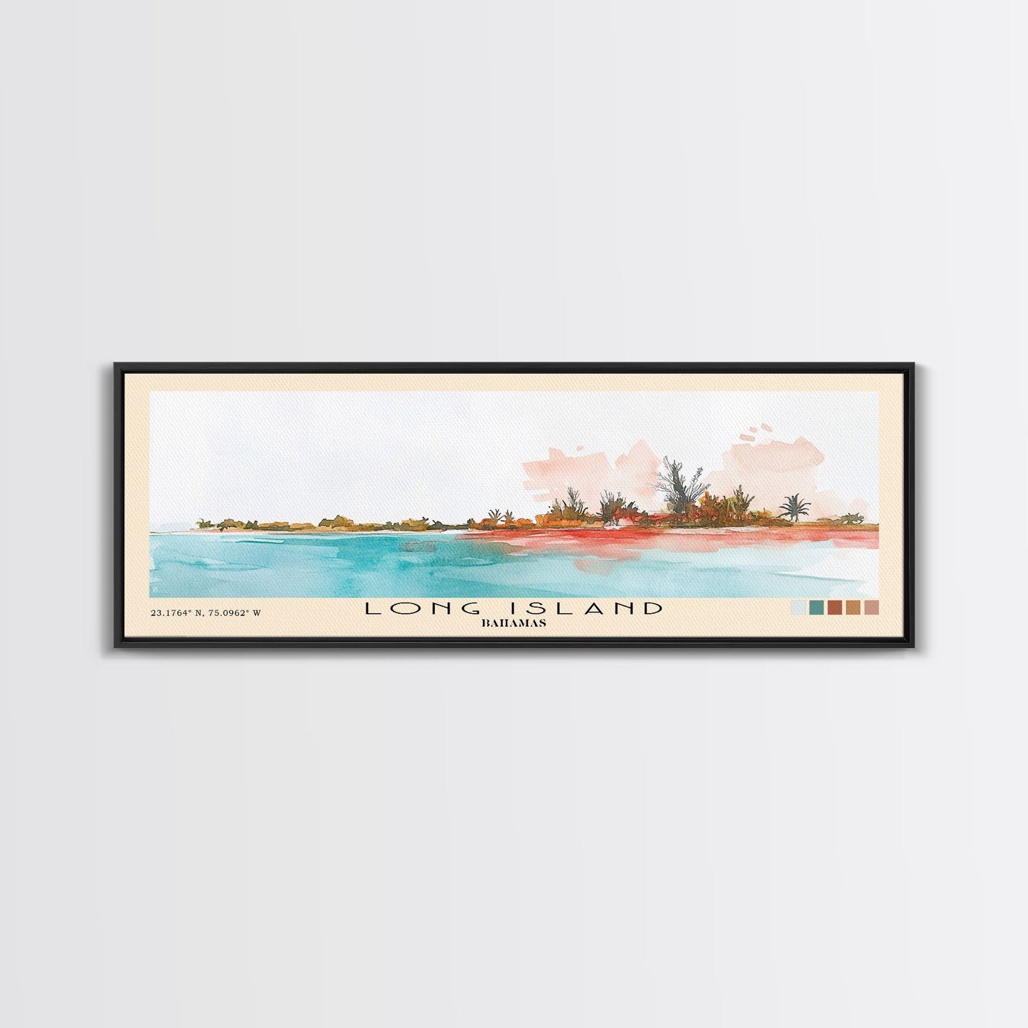 Long Island, Bahamas Watercolor Beach Print, Vacation Gift, Bahamas Wall Art, Framed Canvas Print, Framed Beach Painting