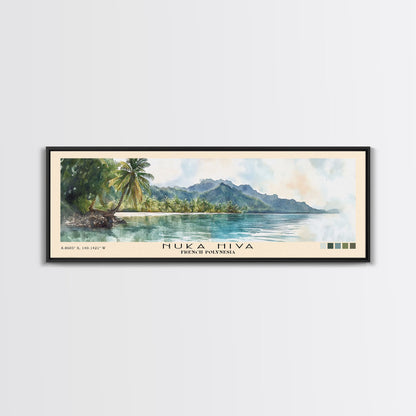 Nuka Hiva, French Polynesia Watercolor Beach Print, Vacation Gift, French Polynesia Wall Art, Framed Canvas Print, Framed Beach Painting