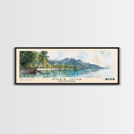 Nuka Hiva, French Polynesia Watercolor Beach Print, Vacation Gift, French Polynesia Wall Art, Framed Canvas Print, Framed Beach Painting