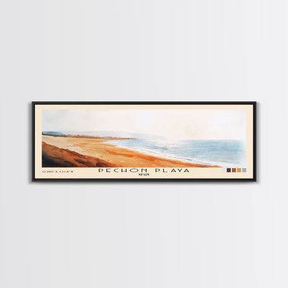 Pechón Playa, Spain Watercolor Print, Vacation Gift, Spain Wall Art, Beach Painting, Beach Decor, Large Wall Art, Wood Frame Art