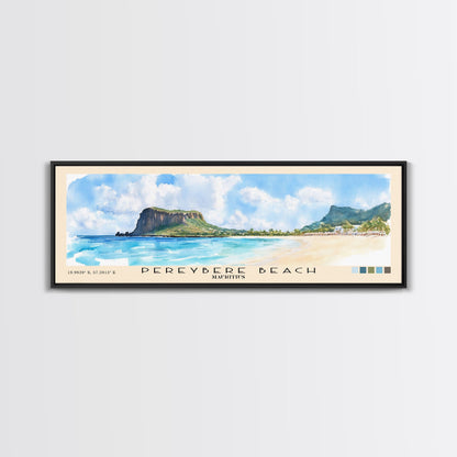Pereybere Beach, Mauritius Watercolor Beach Print, Vacation Gift, Mauritius Wall Art, Framed Canvas Print, Framed Beach Painting