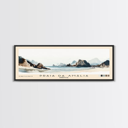 Praia da Amália, Portugal Watercolor Beach Print, Vacation Gift, Portugal Wall Art, Framed Canvas Print, Framed Beach Painting