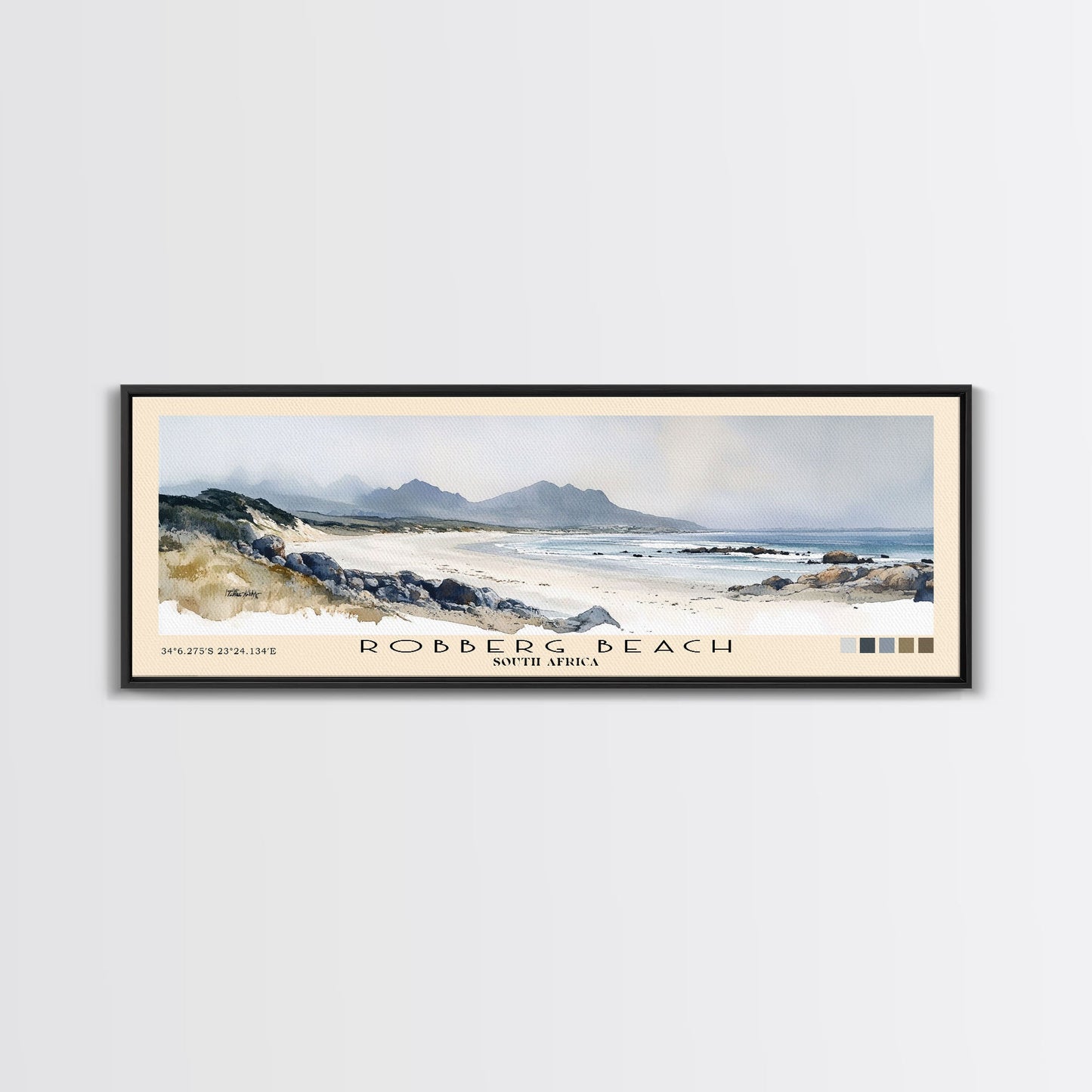 Robberg Beach, South Africa Watercolor Beach Print, Vacation Gift, South Africa Wall Art, Framed Canvas Print, Framed Beach Painting