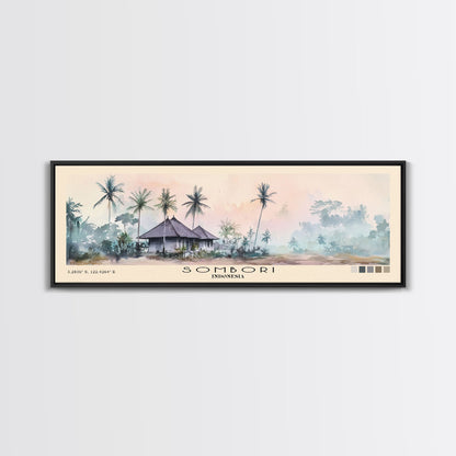 Sombori, Indonesia Watercolor Beach Print, Vacation Gift, Indonesia Wall Art, Framed Canvas Print, Framed Beach Painting